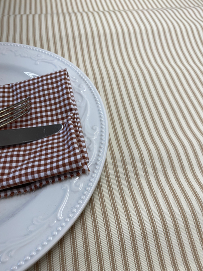 Ticking Stripe Table Runner, Tan/Cream Striped Neutral Tone, Farmhouse Style, By Chow With Me