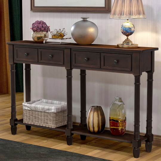 58 Inch Wood Console Table with Shelf for Entryway, Sofa Table