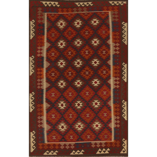 Reversible Kilim Area Rug Hand-woven Oriental Multi-Color Wool Carpet - 6'3" x 9'8"