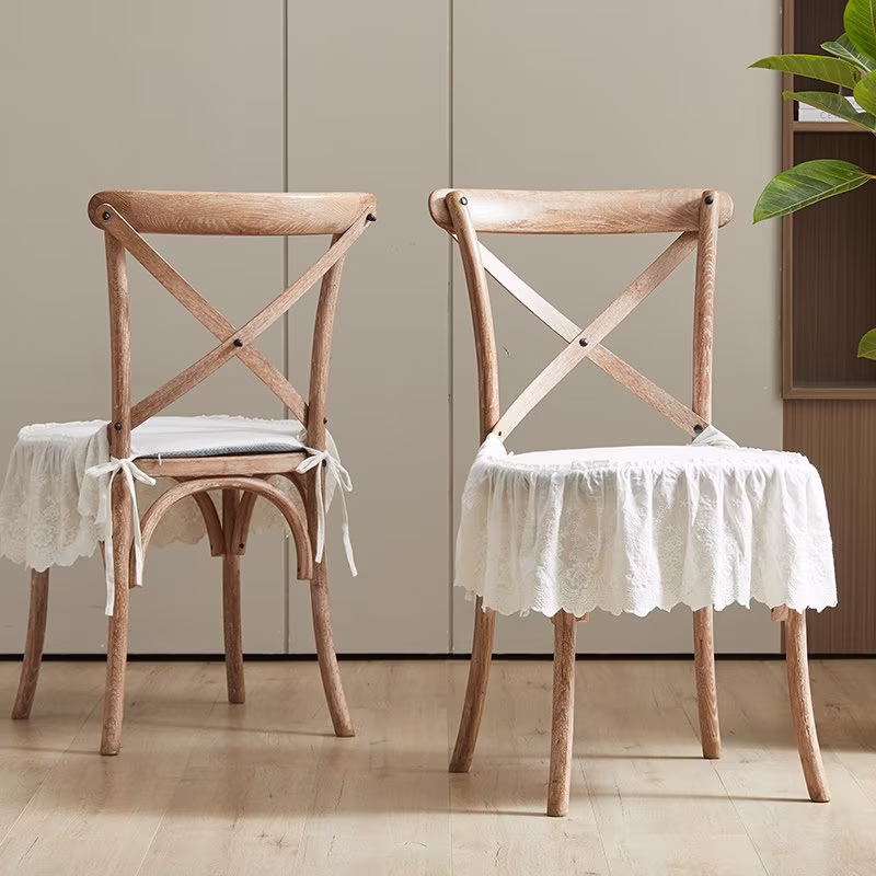 French Style Cotton Chair Pads For Wedding | Vintage Comfortable Lace With Ties U-Shaped Cushion Ruffle Home Decor