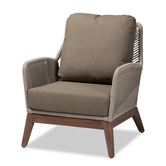 Jennifer Transitional Grey Woven Rope Mahogany Accent Chair