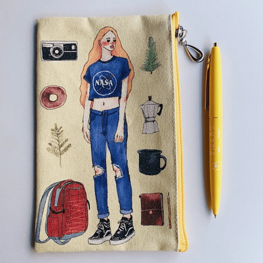 La Dolce Vita Space Girl Canvas Pencil Case | Aiya Bungu Stationery, Dolce Girls, Cute Pencil Case, Eco Friendly Bag