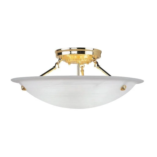 Livex Lighting Oasis Polished Brass Steel/Alabaster Glass 3-light Ceiling Mount Lamp