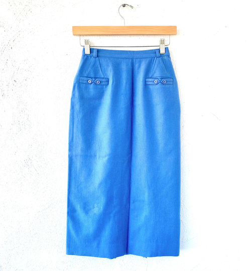 Vintage 1940S Pencil Midi Skirt With Matching Belt // 40S Blue Wool Dress