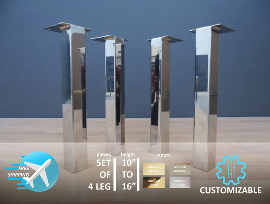Table Legs, 16" Post Legs, Stainless Steel, Height 10"-16" Set(4
