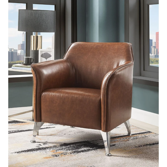 Q-Max Rich Brown PU Unique Flared Armrest Design Accent Chair