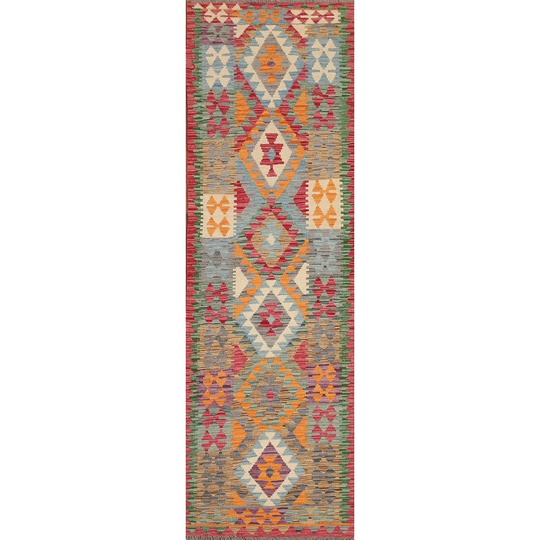 Southwestern Colorful Kilim Oriental Runner Rug Flat-weave Wool Carpet - 2'8"x 9'9"