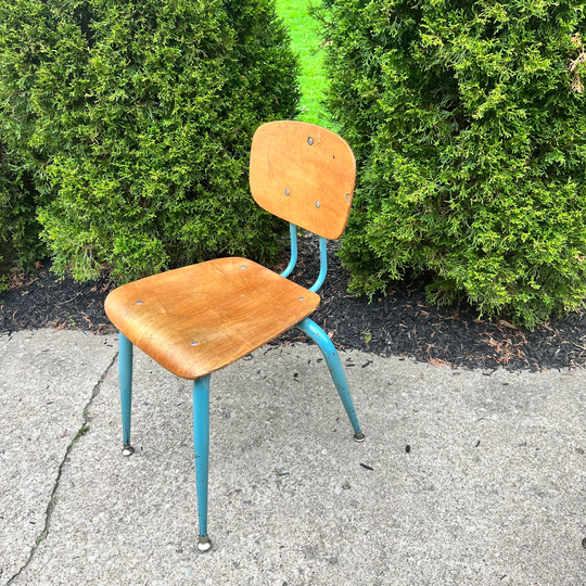 School Chairs, Adult Sized, American Made, Wood & Metal, Mcm, 17" Sized