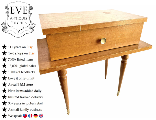 Vintage French Wooden Small Nightstand Sideboard Bedside Cabinet Rest Cupboard Storage Unit Wood Display C1950-60's/Eve Of Europe