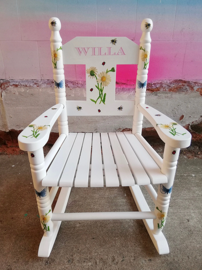 Personalised Children's Rocking Chair - Bees & Butterfly Theme Made To Order