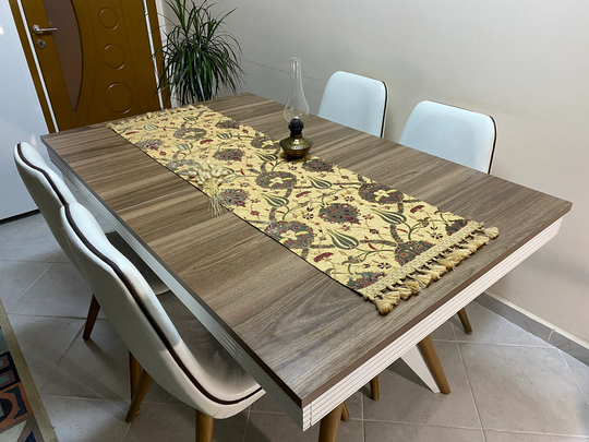 Mustard Turkish Coffee Table Cloth Boho Runner, Vibrant Tulip Floral Wedding Diner Rnr240