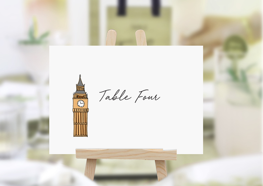 London Lovin Wedding Table Names | Themed Numbers Illustrated Name Cards