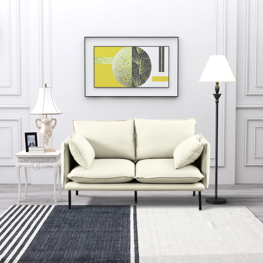 Upholstered Contemporary Sofa/Lovesat with 2 pillows and Metal Legs