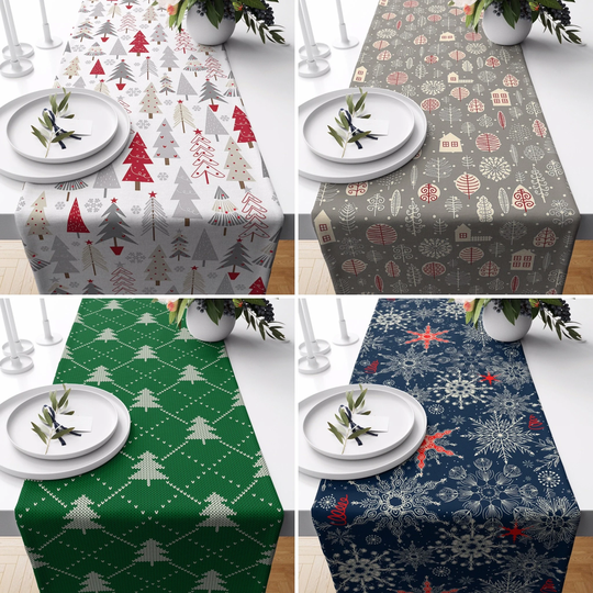 Christmas Table Runner, Xmas Tree Kitchen Winter Decoration, New Year's Gift For Her, Textile, Dining Room Decor