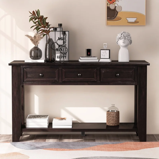 Modern Console Table Sofa Table for Living Room w/ 3 Drawers & 1 Shelf