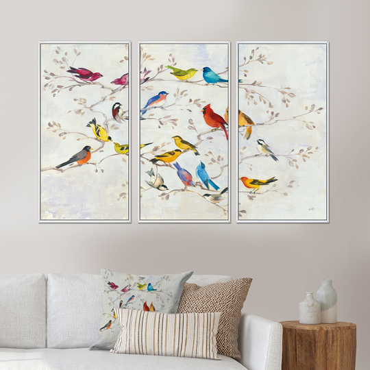 Designart 'Multi-Color Bird on Tree' Farmhouse Framed Wall Art Set of 3 - 4 Colors of Frames