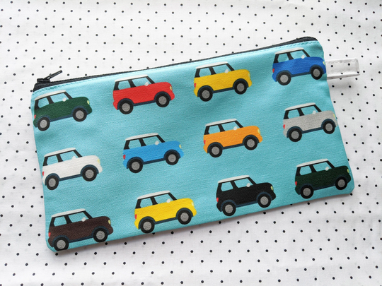 5 X 9.25 Inch Mini Cooper Zippered Pouch, Eyeglass Case, Pencil Knitting Needle Case By Sbmathieu