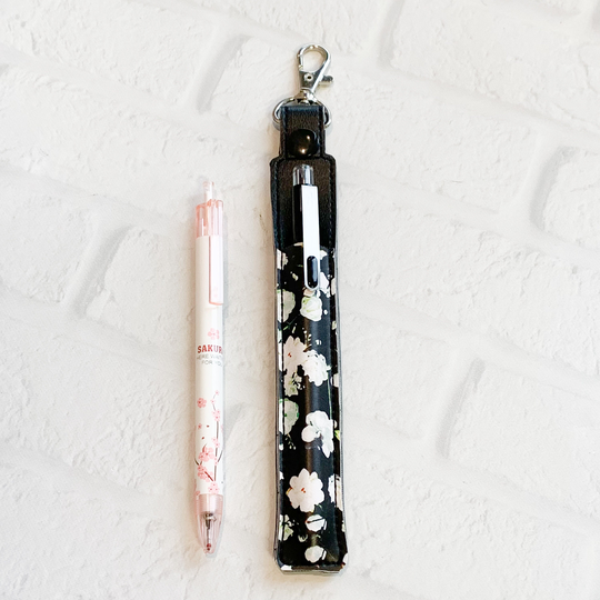 Black & White Floral Pen Or Pencil Holder Keychain For Lanyard, Stylus Holder, Case, Teacher Gift, Nurse Gift