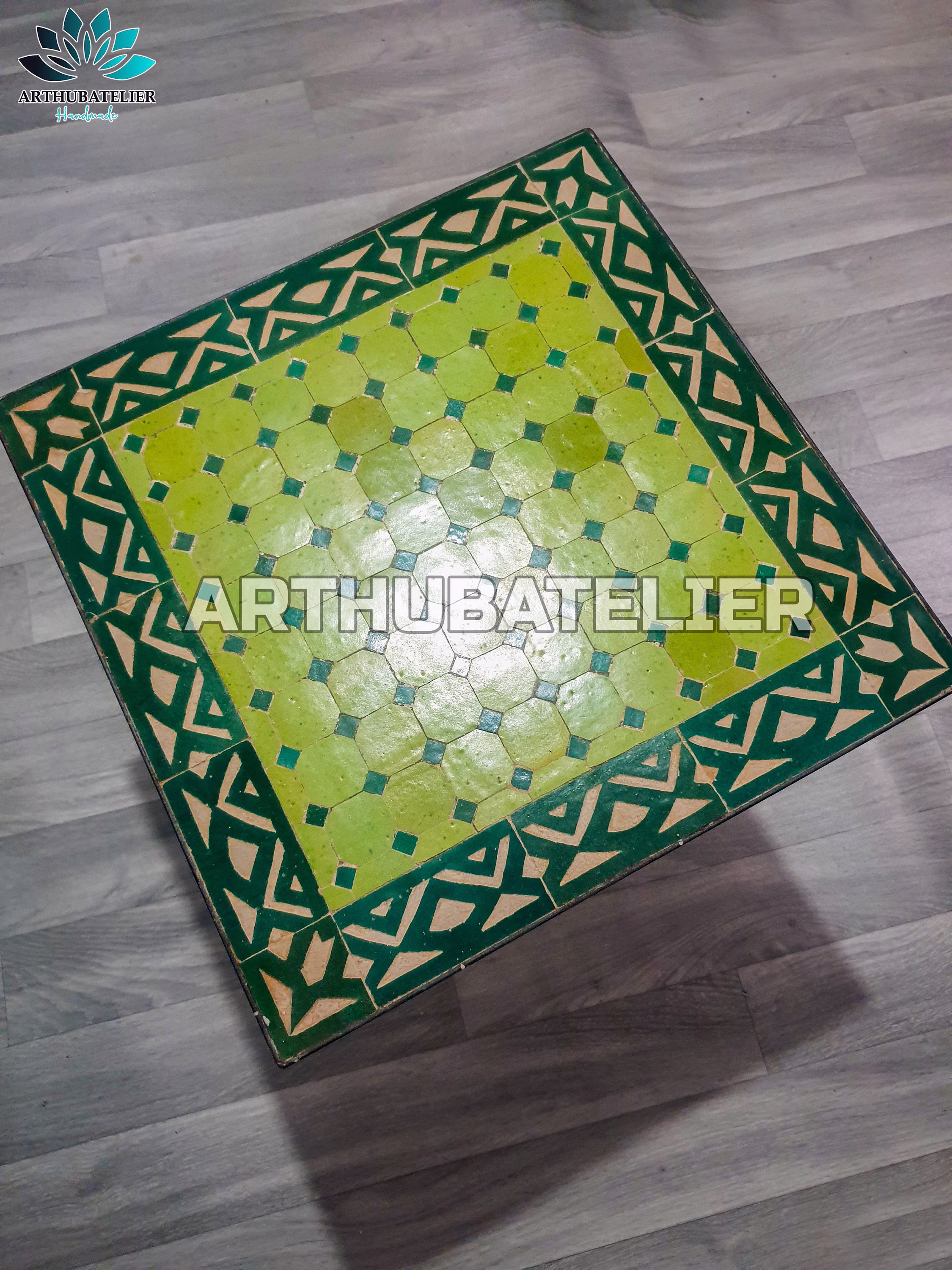 Mosaic Table Square Green Colors For Outdoor & Indoor 100% Handcrafted, Mid Century Mosaic Home Decor