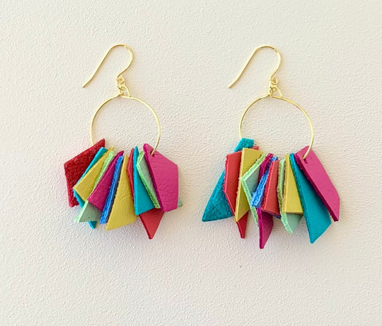 Colorful Earrings/ Leather Leather/ Bright Multicolor Geometric Earrings