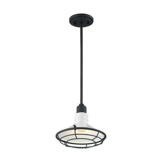 Blue Harbor 1-Light Small Pendant Fixture - Gloss White Finish with Textured Black Accents - Gloss White / Black Accents