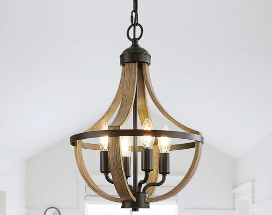 Farmhouse Chandelier Light - Rustic Pendant 4 Light Industrial Wood Ceiling