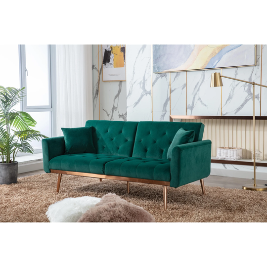 Velvet Upholstered Convertible Folding Futon Sofa Bed, Sleeper Sofa Manual Recline Loveseat Lounge Couch for Living Room