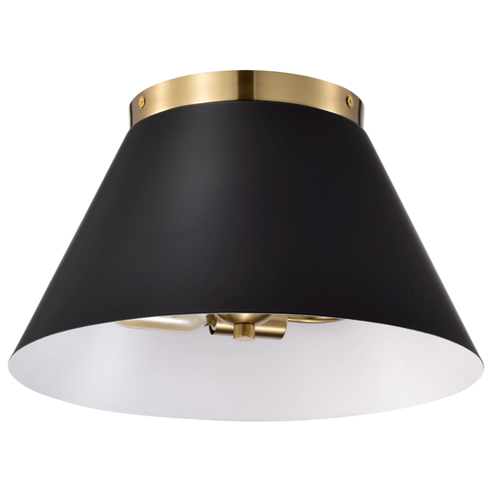 Dover - 3 Light - Small Flush Mount - Black with Vintage Brass