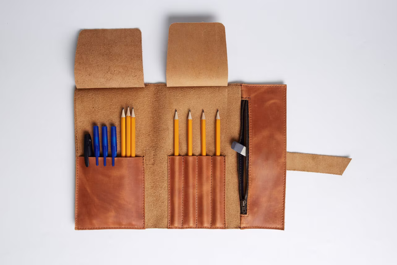 Personalized Artist Gift, Pencil Case Made Of Genuine Leather, Fits Brush & Pen Roll Up, Gift For Painter