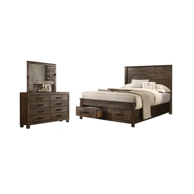 Greely Rustic Golden Brown 3-Piece Bedroom Set with Dresser and Mirror