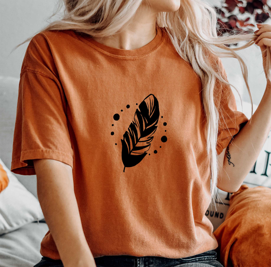 Comfort Colors Celestial Shirt, Hand Drawn Feather T-Shirt, Boho Comfy Oversized Shirt