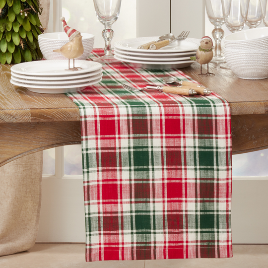 Cotton Table Runner With Plaid Design