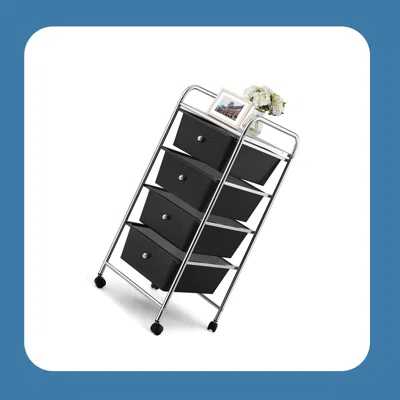 4-Drawers Storage Cart Bin with Wheels and Stable Mental Frame for Office, Home Rolling Storage Organizer