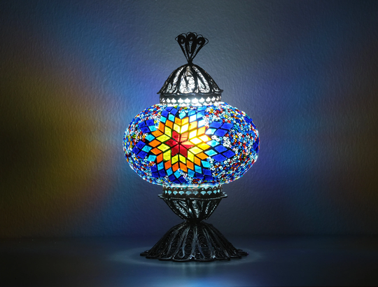 Multicolor Filigree Turkish Mosaic Table Lamp, Luxury Desk Lamp, Bedside Moroccan Standing Telkari Lighting