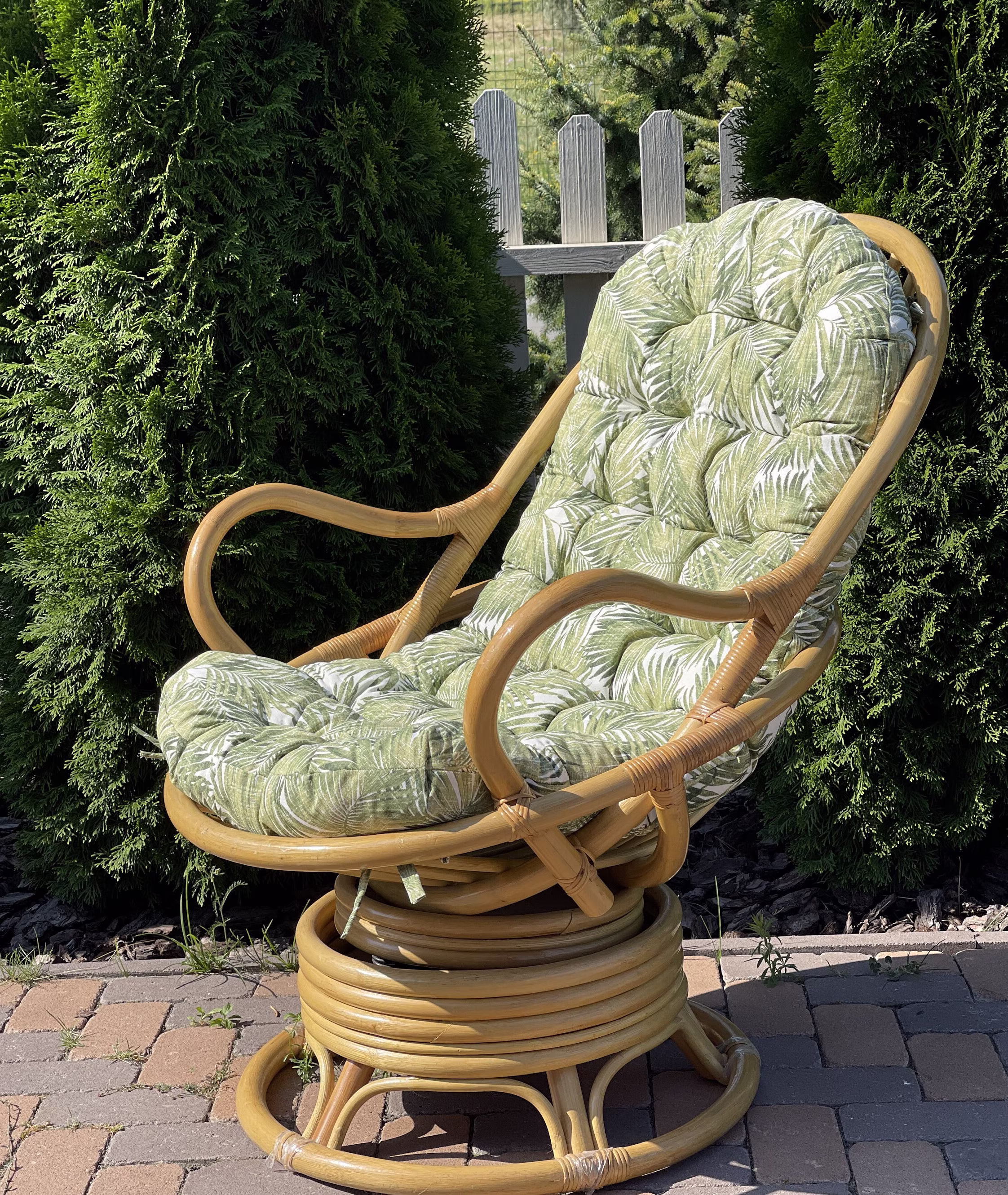 Handmade Rattan Long Chair Cushion/ Soft Seat Pad With Backrest Swivel Patio/ Waterproof Cushion For Rocking Ties