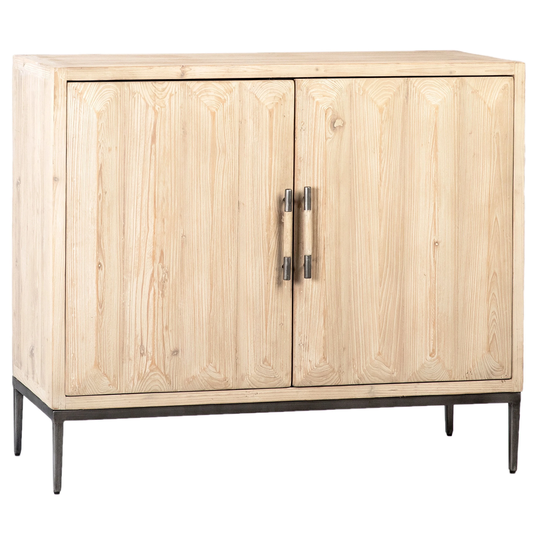 Charles 43-inch Carved Door Front Reclaimed Pine 2-Door Sideboard in Light Blond with Iron Legs