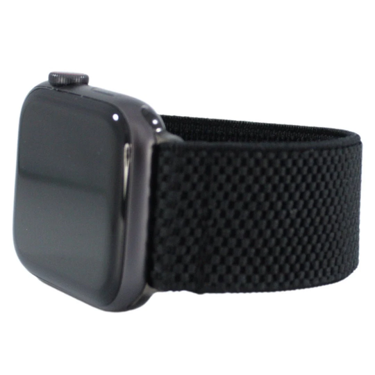 Elastic Watch Band For Apple - All Series | Models 1 8, Se, Ultra Black Textured Slick Dressy Stretch