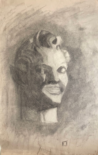 1930S French Pencil Drawing. Portrait Of A Grotesque Figure. Academic