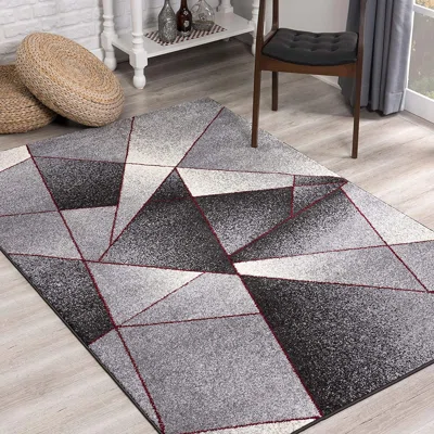Gray And Red Prism Pattern Area Rug