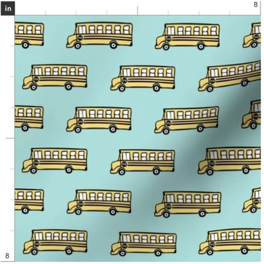 School Bus On Teal Fabric By The Yard | Back To Yellow Print Order