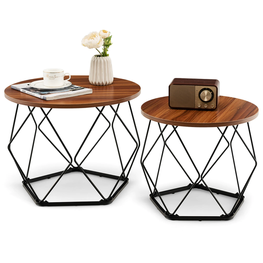 Costway Round Coffee Table Set of 2 Modern Accent Side Table w/ Steel - See Details