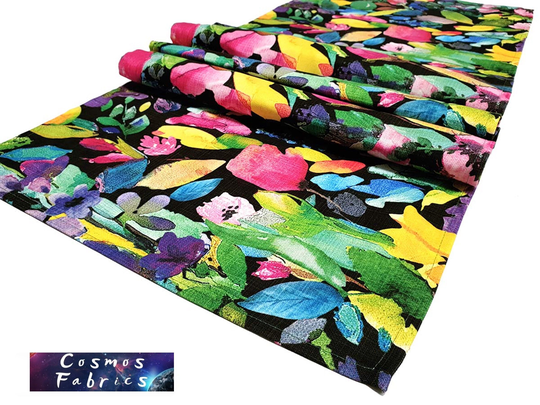 Back Wattercolor Pattern Table Runner, 16''x 55'' | 40x140cm Floral Home Decor Digital Printed Polyester Fabrics Runner