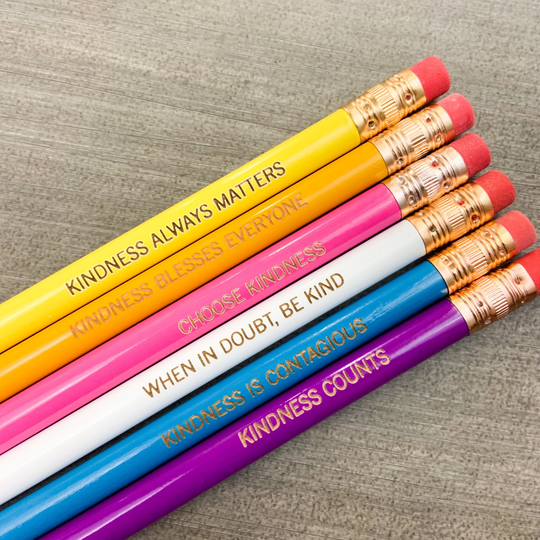 Be Kind Always Pencil Set. 6 Personalized Set in Bright Colors. Teacher Appreciation Gifts & Stocking Stuffers