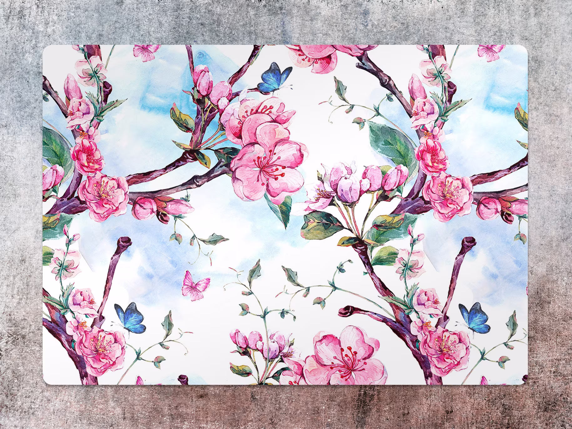 Cherry Blossoms Chair Mat, Pink Splat Blue Vinyl Floor Flowery Protective Pad, Decorative Pvc Rugs & Mats
