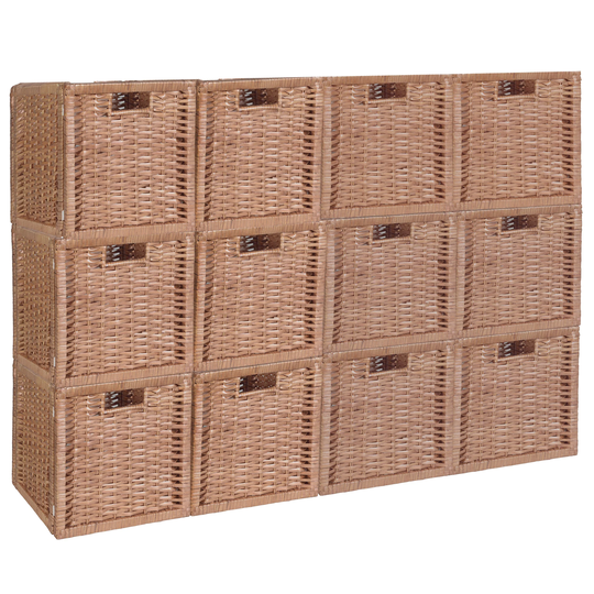 Noble Connect Set of 12 Full-Size Foldable Wicker Storage Basket- Natural