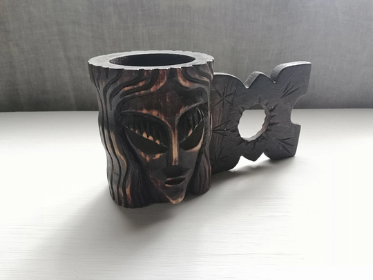 Freya Natural Wooden Hand Carved Decorative Cup Pencil Holder Beautiful Norwegian Handmade Art Vintage