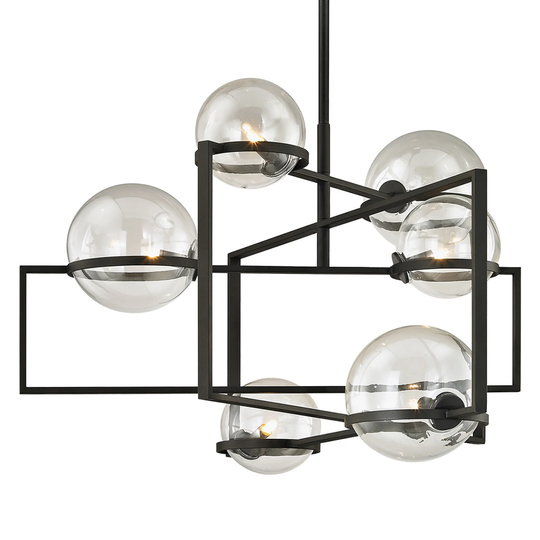 Troy Lighitng Elliot 6-light Textured Black Pendant with Clear Glass