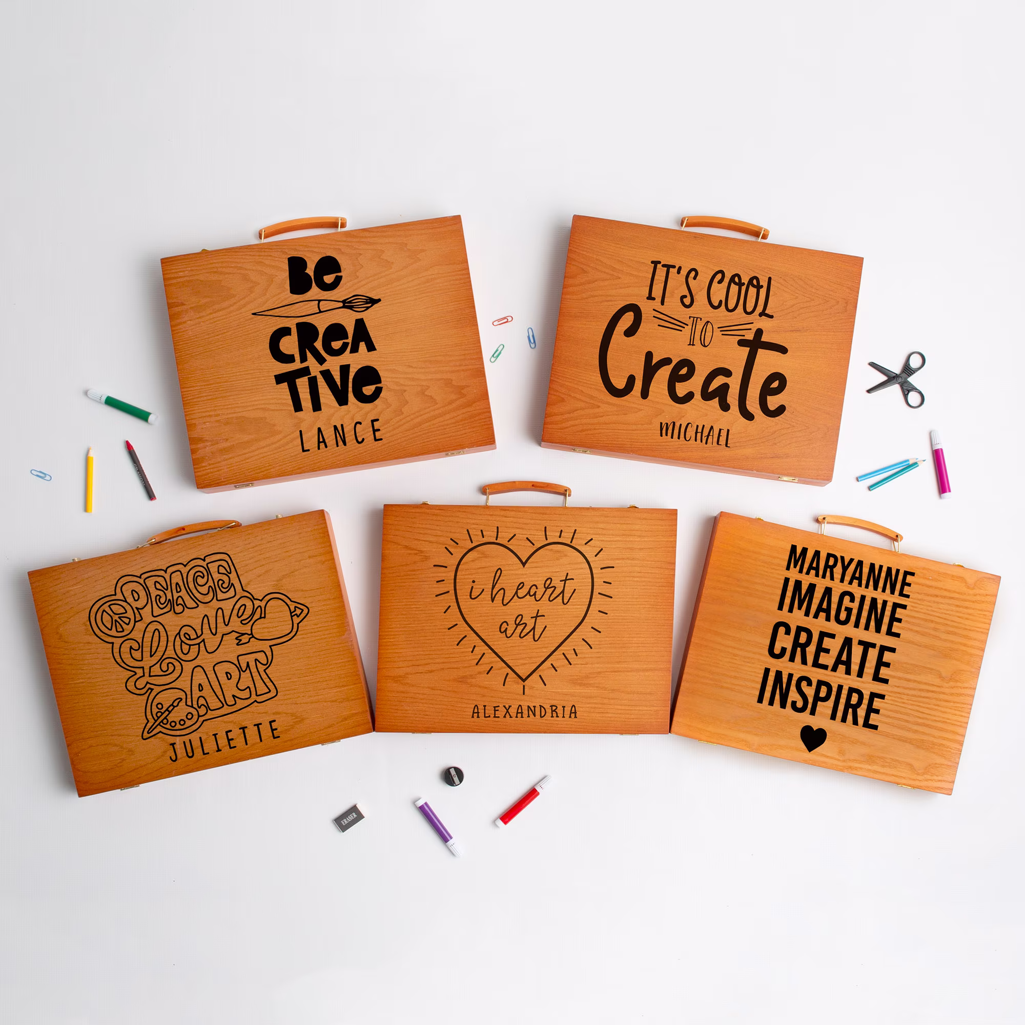 Artist Gifts, Art Supplies For Boys & Girls, Kit With Engraved Case - Customized Wooden Box Personalized Christmas Gift Kids