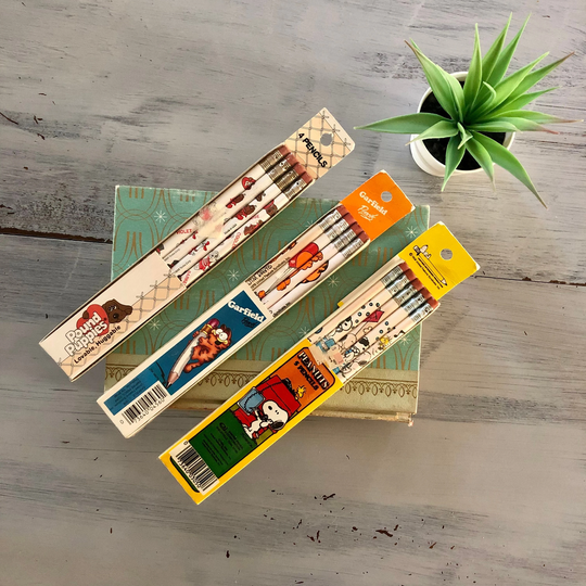Vintage 1980's Pound Puppies, Garfield, & Snoopy Pencils | Retro Kids School Supplies Puppy Garfield