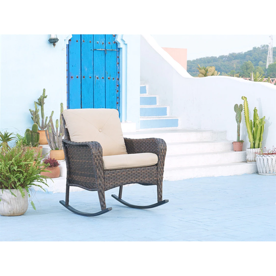 Outdoor Wicker Rocking Patio Chair Brwon Color